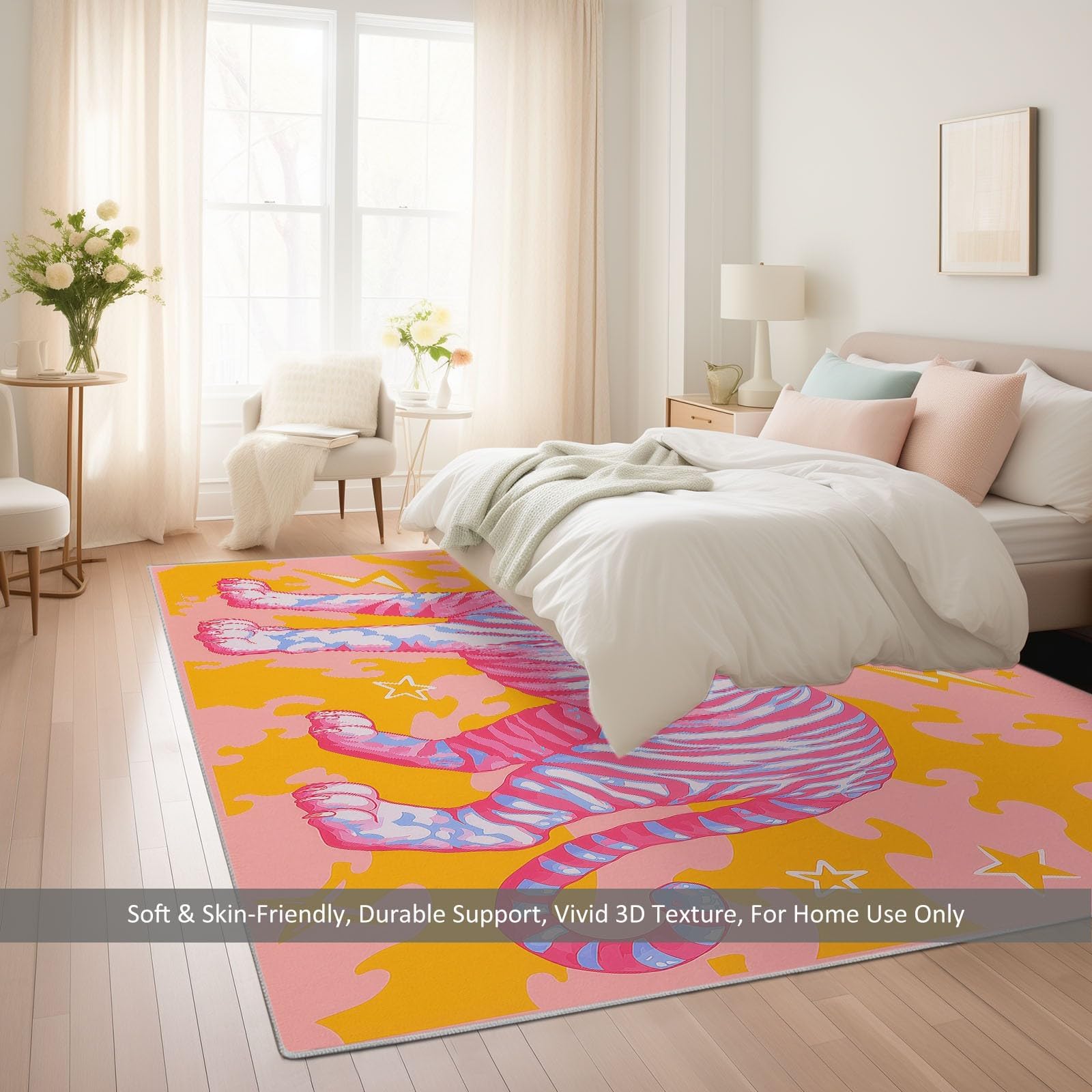 Tapis Tigre Rose pour Salon 200 x 250 cm, Lavable, Fin, Doux et antidérapant, pour Couloir, Chambre ou Bureau, Motif Animal Sauvage