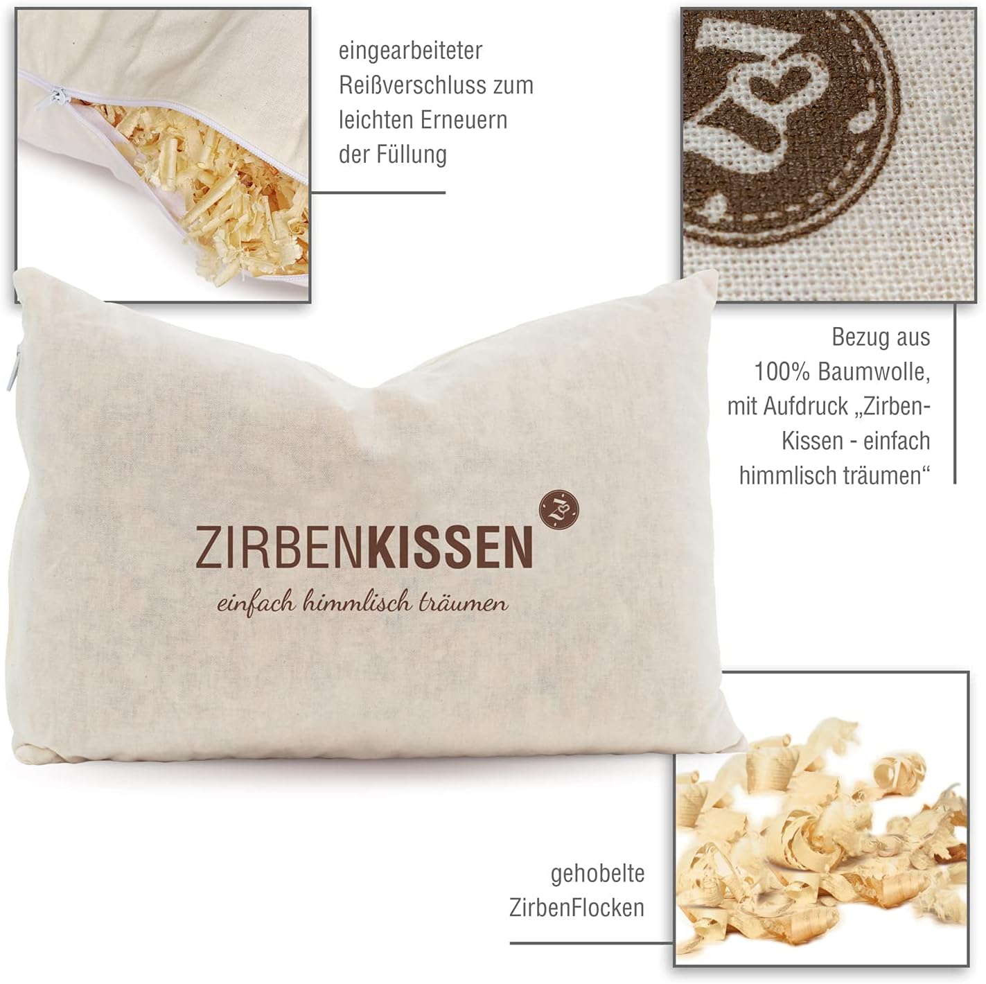 Swiss Pine Cushion, Simply Heavenly Dreaming, 30 x 20 cm, Wood, Natural, 1 Piece (1 Pack)