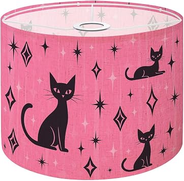 Lampshades Lamp Shades Boho 1 Pack Mid Century Black Cat Pink Atomic Abstract Vintage Light Shade for Table Lamps Floor Lamps Drum Lamp Shades Lampshade Replacement