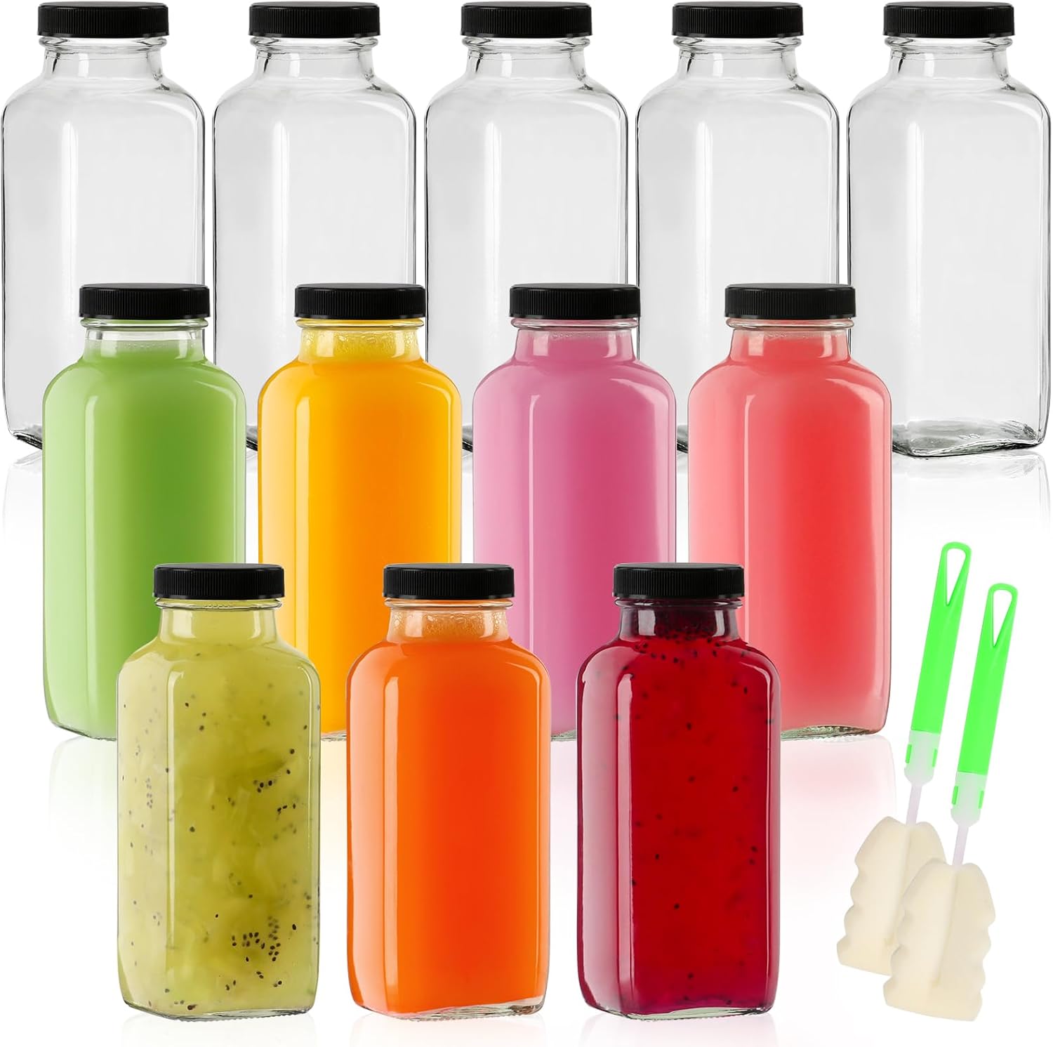 SZUAH 12 oz Glass Juice Bottles with Lids 12 Pack,Reusable Water Bottle,Juicing Bottles for Smoothies, Milk, Storage, Small and Portable(360ml, Set of 12)