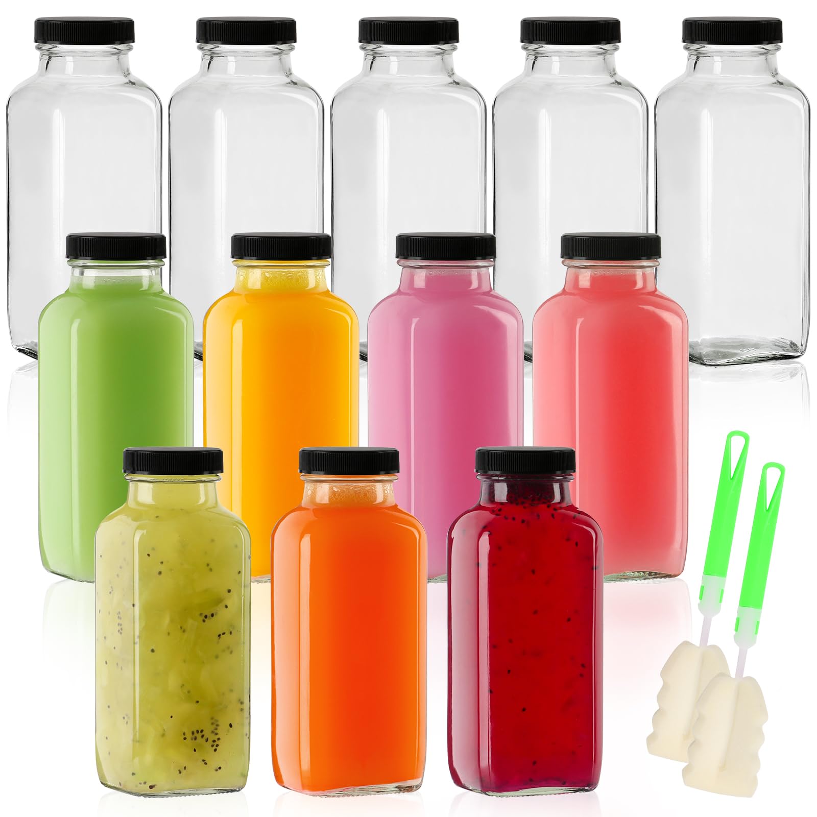 12 oz Glass Juice Bottles with Lids 12 Pack,Reusable Water Bottle,Juicing Bottles for Smoothies, Milk, Storage, Small and portable