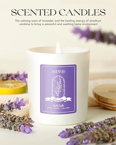 Miniatura 6 de AOOVOO Velas perfumadas de lavanda para mujeres - Vela de aromaterapia con cristales en el interior, velas de soja de 10 onzas para el hogar