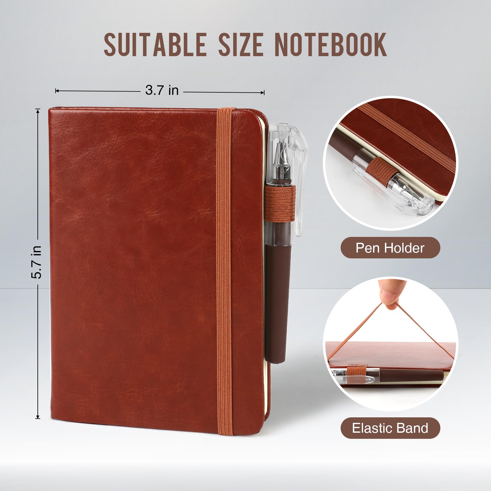 GooDengFull 3 Cuadernos De Piel Tamaño A7, Tamaño Pequeño, Pequeño, A Rayas, Con Banda Elástica, Marcapáginas Con Registro Para La Escuela, Viajes, Estudio (3 Colores