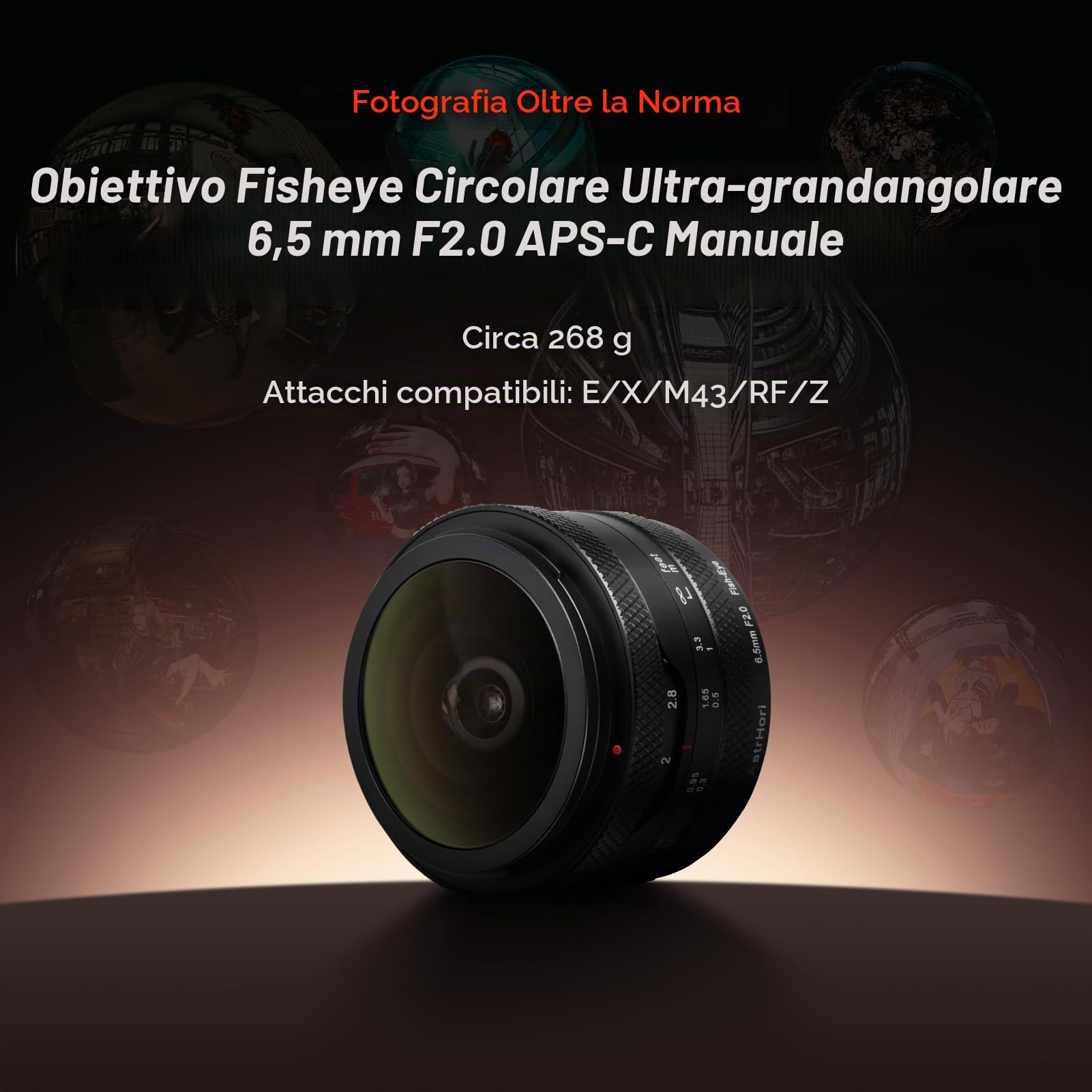 AstrHori 6,5 mm F2.0 APS-C 192° Ultra Wide Obiettivo Fisheye circolare Obiettivo a fuoco manuale per fotocamere mirrorless for Canon RF mount EOS EOS R50, R100,R7,R10