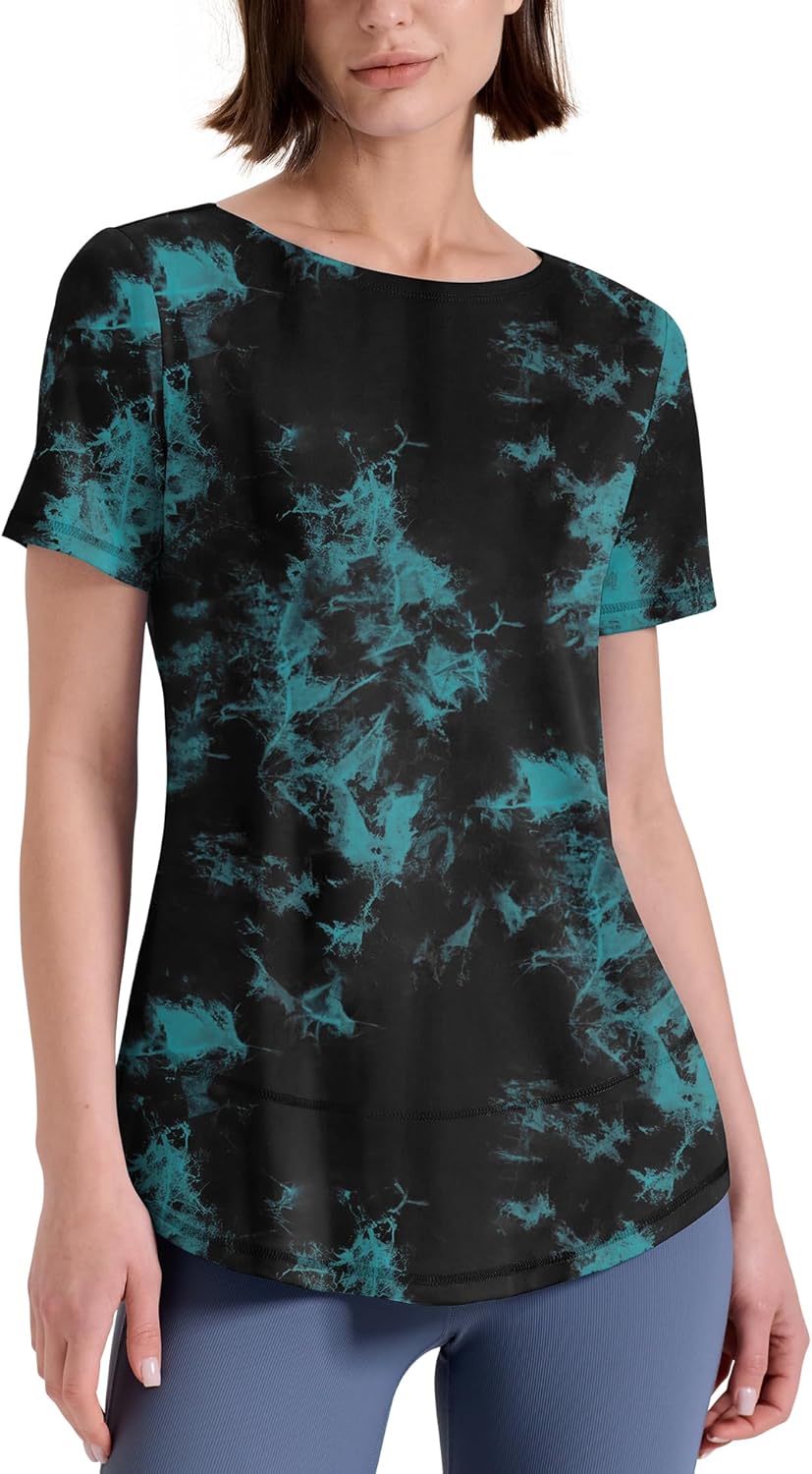 Kistore Workout Tops for Women Short Sleeve Boat Neck Loose Fit Gym T-Shirt Athletic Casual Tee Shirts