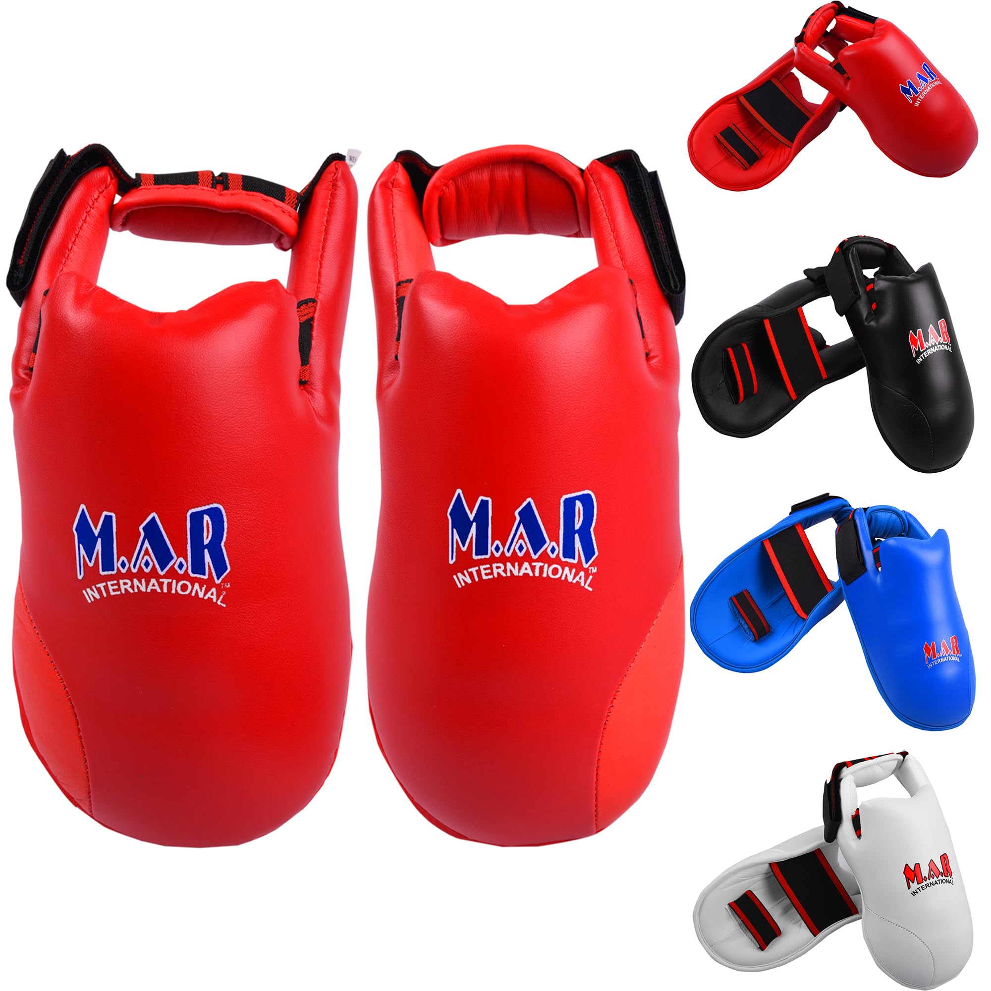 MAR | Red Martial Arts Foot Protector for Karate, Karate Kick Boots, Karate Foot Protectors for Karate Competition, Moulded Foam Padding, Elasticated Heel Straps & Toe Loops (X-Large)