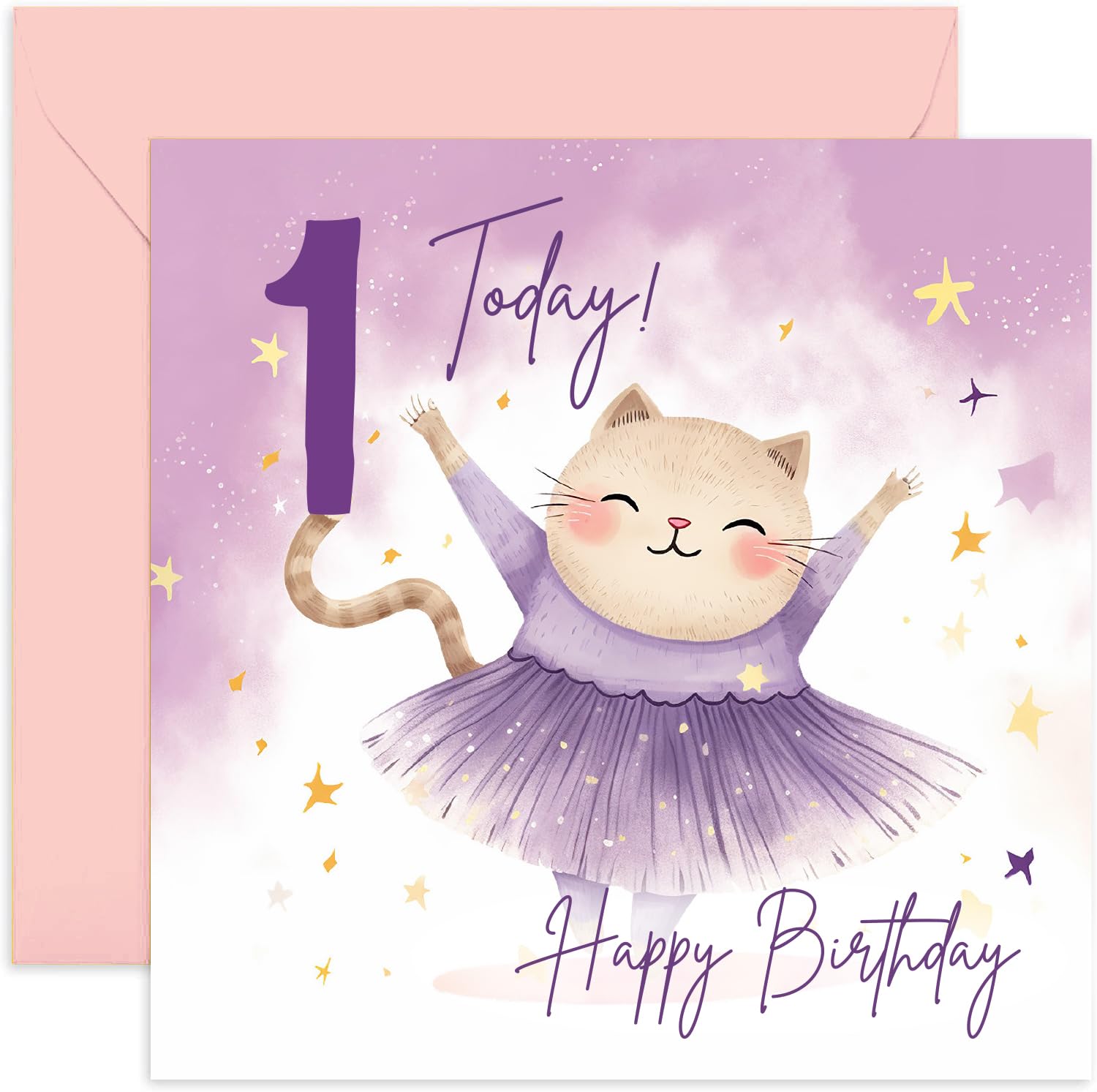 Old English Co. Carte D'anniversaire Pour Fille – Happy 1st Birthday – Âge 1 – 1 An – Carte D'anniversaire Sur Le Thème Animal De Chat Ballerine Pour