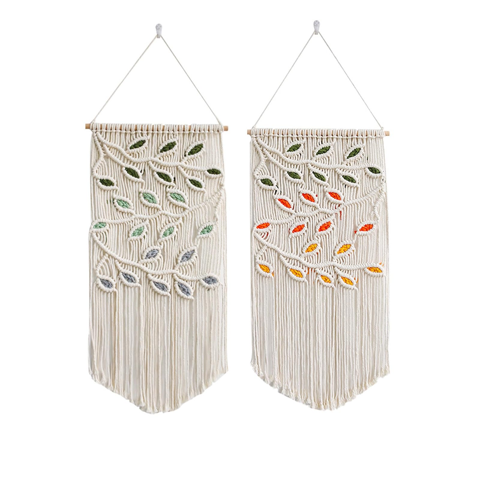 TaLcuS Handmade Woven Leaf Tapestry, Bohemian Tassel-Style Wall Art – Chic Macrame Decoration for Room, Living Room, Bedroom, Office(1set)