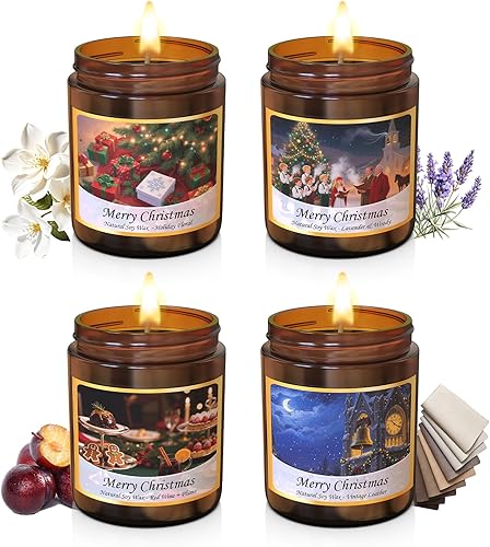 Juego de velas de cuenta regresiva de Navidad, paquete de 4 velas perfumadas de cera de soja para regalos para hombres y mujeres y decoración del