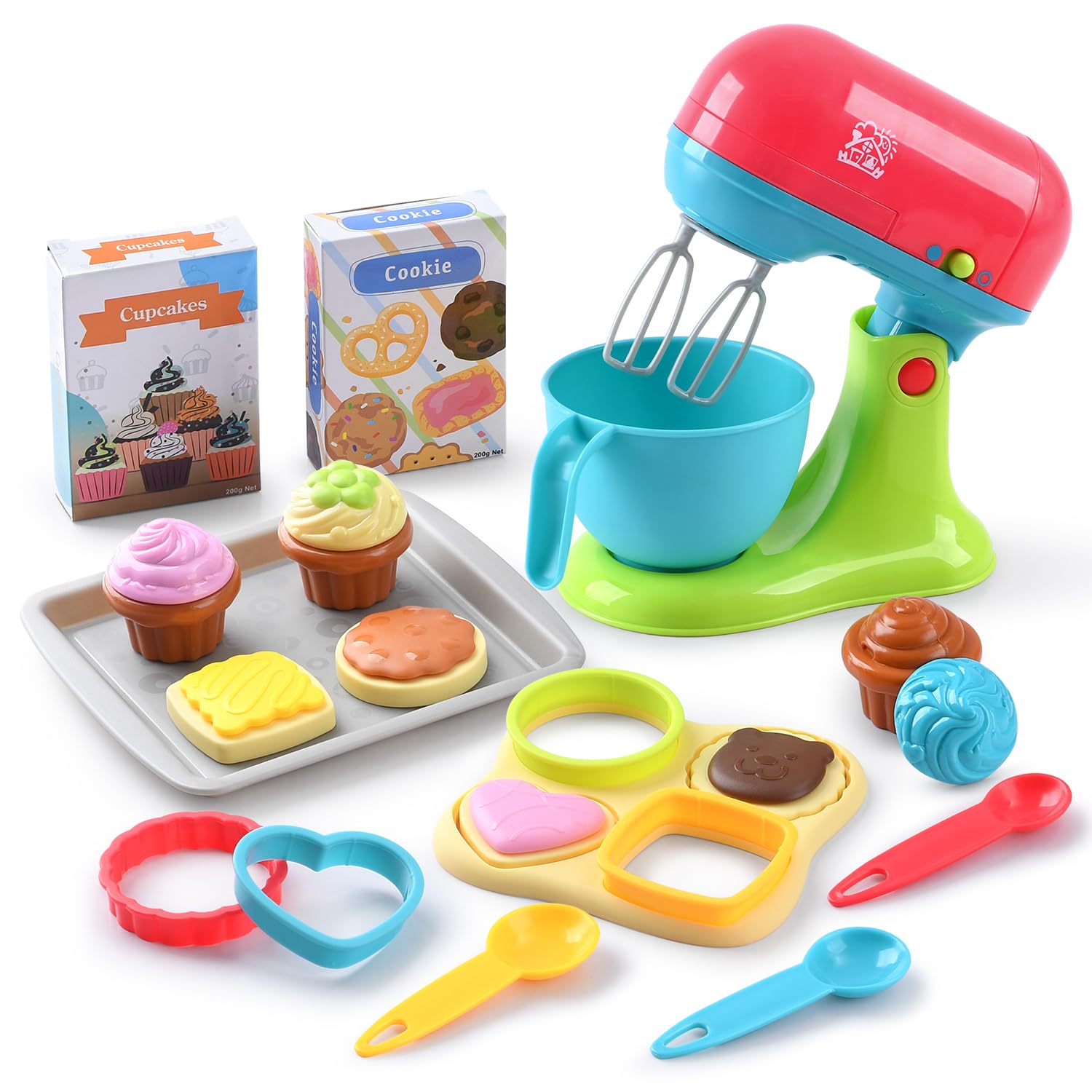 Kids Toy Mixer Baking Set, Pretend Play Food for Kids Kitchen, Play Kitchen Appliance Playset, Play Kitchen Accessories, Bake Cookies, Cupcakes, Cooking Toys for Girls 2-4