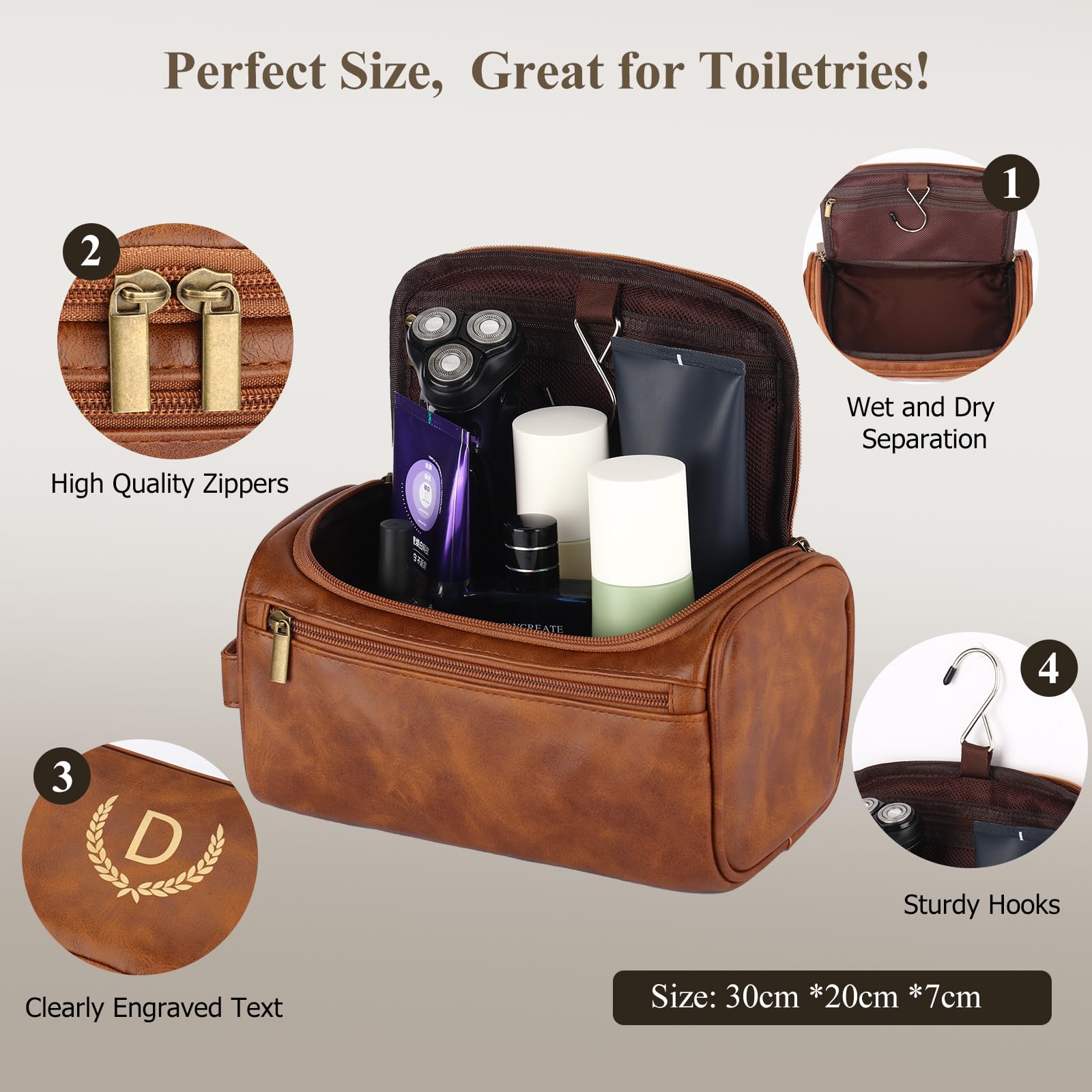 OXYEFEI Neceser personalizado para hombres, regalos personalizados para hombres, iniciales grabadas de piel sintética para hombre, artículos de aseo de viaje, afeitado, artículos esenciales de viaje