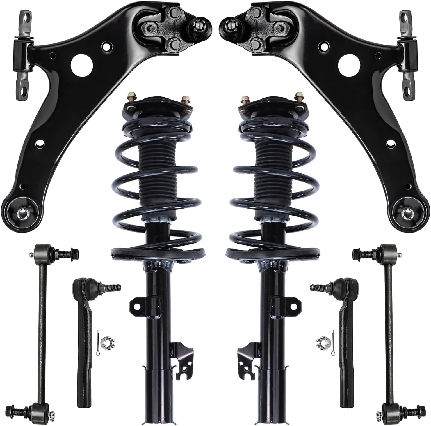 Detroit Axle - FWD 3.5L Front End Suspension Kit for Toyota 08-11 Highlander, 2 Lower Control Arms w/Ball Joint 2 Struts 2 Tie Rods 2 Sway Bars 2008 2009 2010 2011 Replacement Ready Struts Shocks