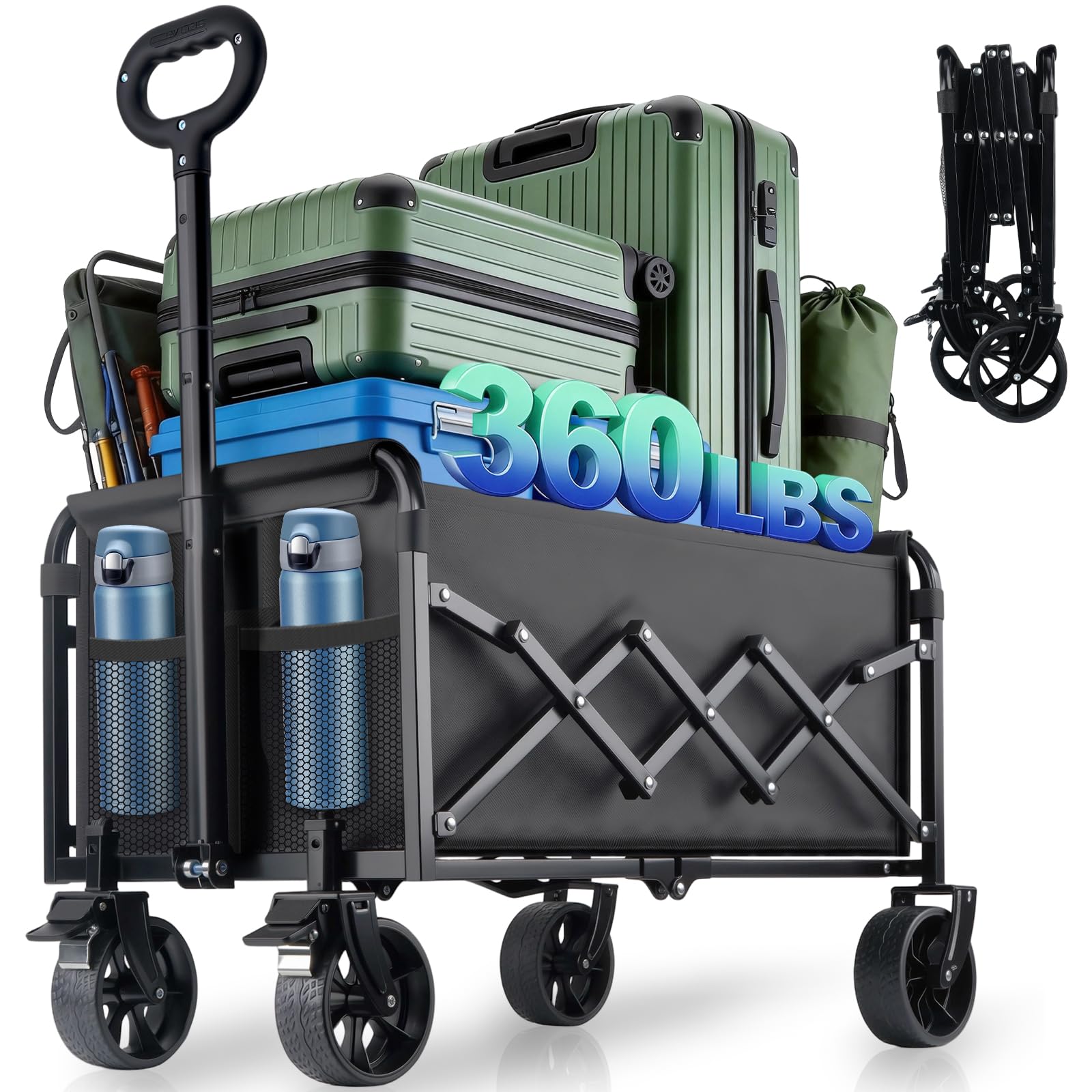 Photo 1 of Collapsible Wagon Cart Foldable with Breakes - 360 LBS Heavy Duty Folding Grocery Cart with All Terrain Wheels & Brakes, for Shopping, Beach, Camping, Sports, Garden & Fishing