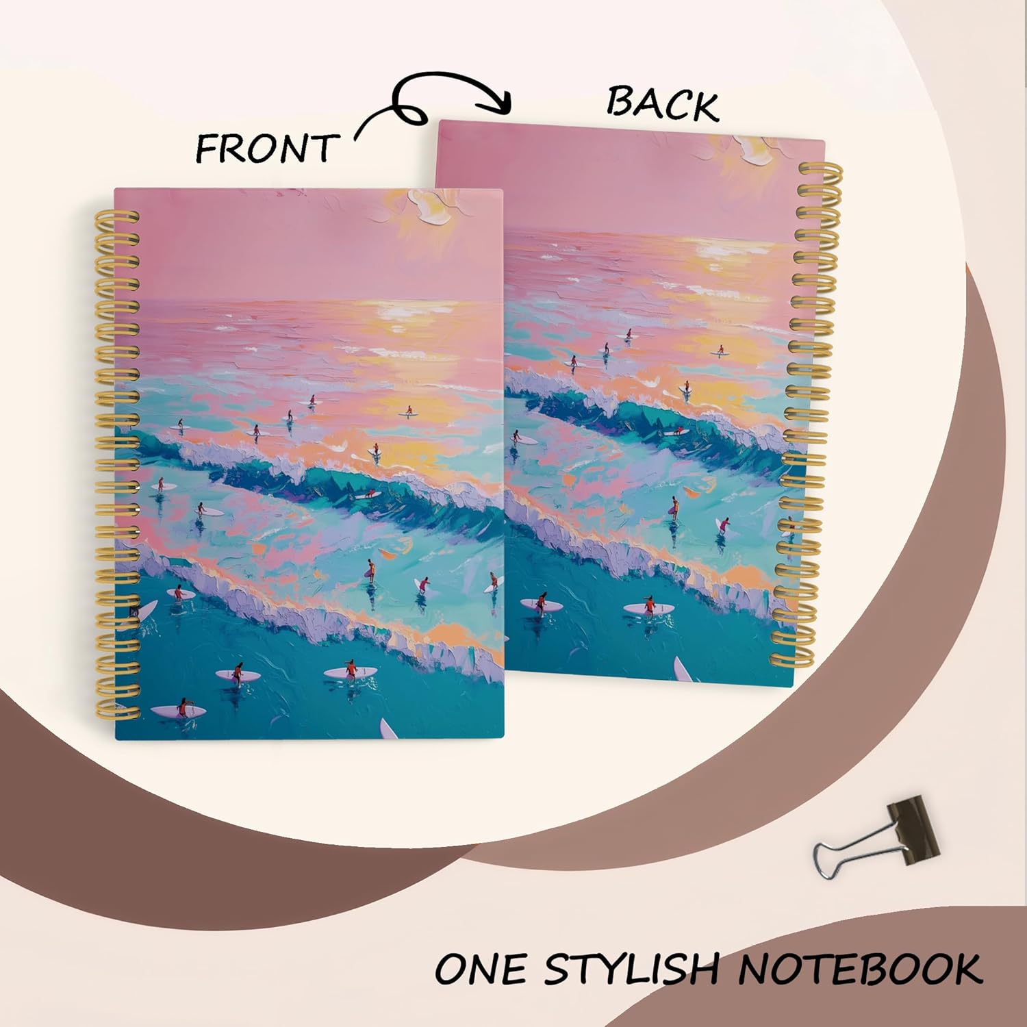 Coastal Beach Spiral Notebook, Blue Coastal Surfing Ocean Aesthetic Notebooks for Note Taking, Ocean Journal for Women, Hardcover Spiral Journal 5.5x8.3 Inches - Image 5