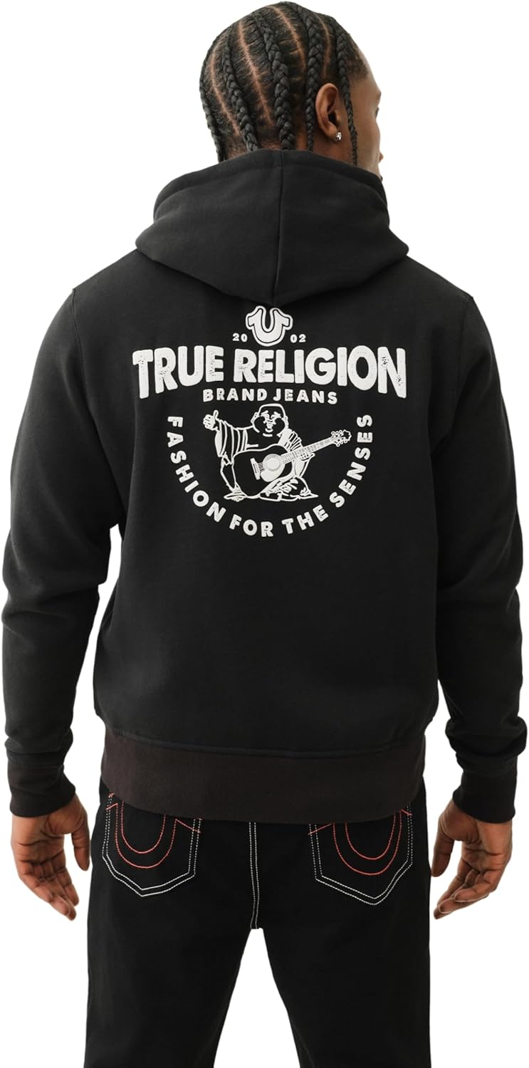 True Religion Men’s Puff Print Core Zip Up Hoodie for Men – Y2K Graphic Hoodie, Mens Hoodies with Oversized Graphic - Image 3