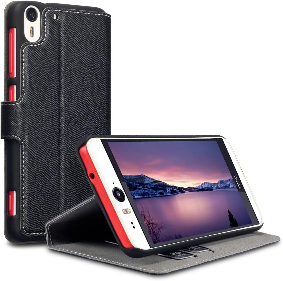 HTC Desire Eye Case, Terrapin [Stand Feature] [Ultra Low Profile] [Crosshatch] HTC Desire Eye Case Wallet [Black] Premium Wallet Case with STAND Flip Cover for HTC Desire Eye - Black