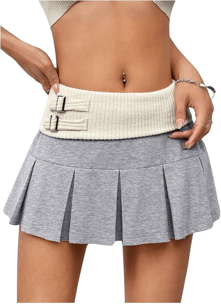 Amazon.com: WDIRARA Women's Low Waist Color Block Pleated Skirt