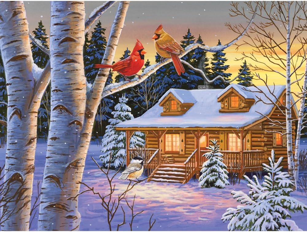 Bits and Pieces โ Large 300 Piece Jigsaw Puzzle for Adults โ Rustic Retreat - Snowy Winter Scene Jigsaw Puzzle by Artist William Vanderdasson, Completed Puzzle Size: 18" x 24"