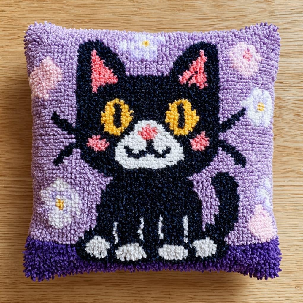 AxiangziK Latch Hook Pillow Case Kit for Adults,Animal cat