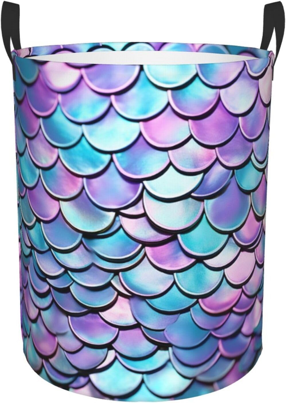 Watercolor Mermaid Laundry Basket With Handles, Foldable Laundry Hamper Oxford Cloth Dirty Clothes Basket Waterproof Clothes Toys Storage Bin Organizer for Bedroom Bathroom Dorm