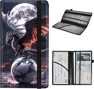 Car Registration and Insurance Holder,Faux Leather Car license Organizer for Women Men,Secure Protective Organizer for Easy Access to Driver License,Cards,ID,Dragon Globe Moon