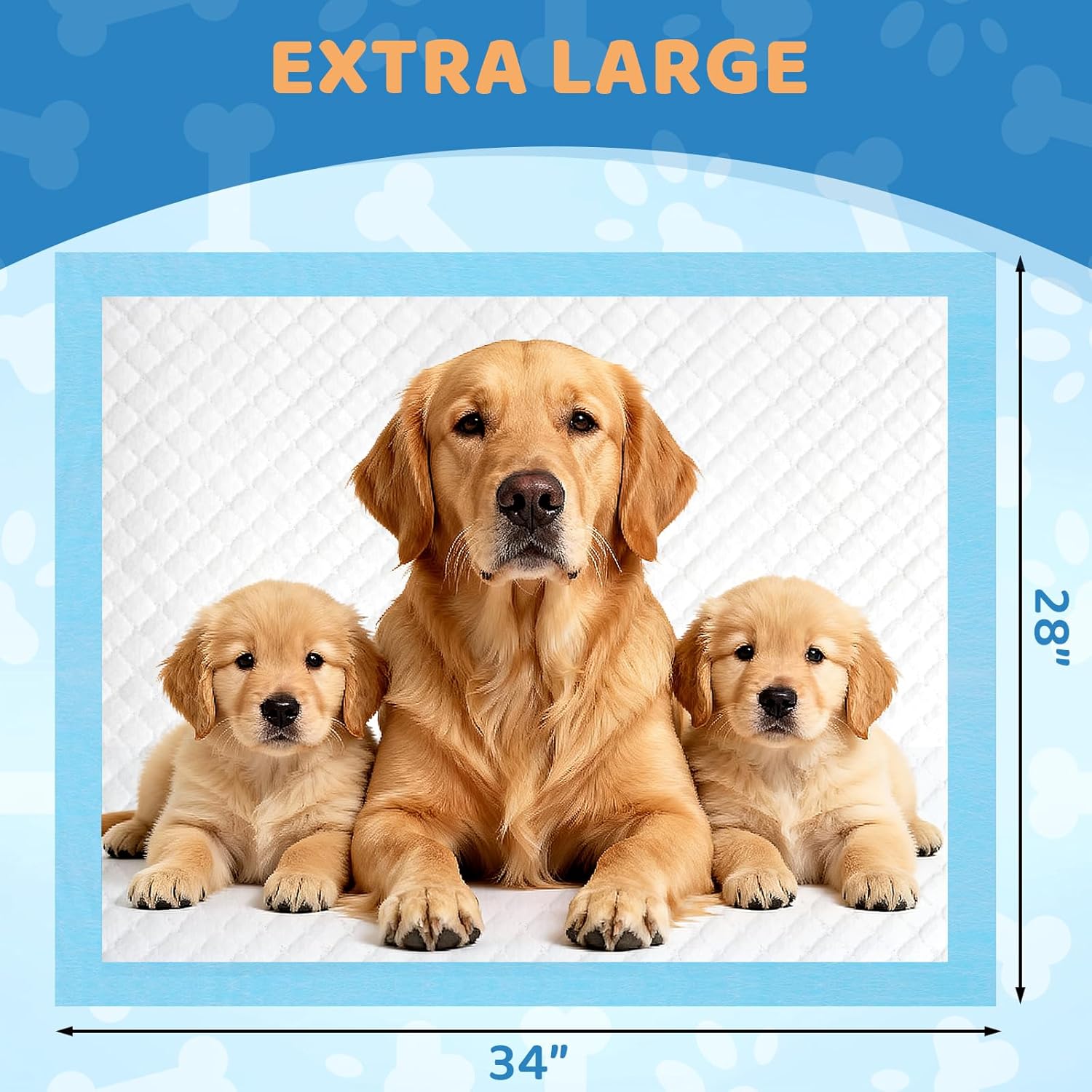 60-Pack Extra Large Dog Pee Pads 34"x28" Super Absorbent Leak-Proof Quick-Dry Puppy Pads Potty Training Pads for Dogs, XL Disposable Pet Pee Pads for Indoor Outdoor Use