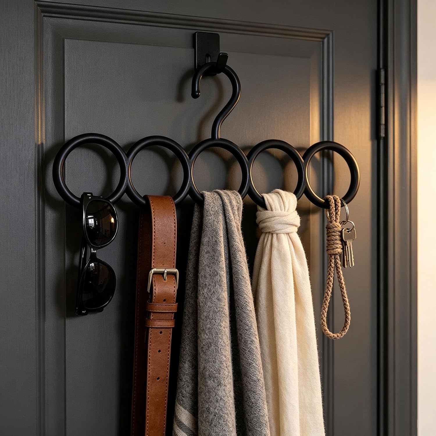 5 Pcs Scarf Hangers 5 Hole Scarf Storage Organizer for for Scarves Belts Shawls Ties Plastic Accessory Holder Rack for Closet Space Saving(Black)