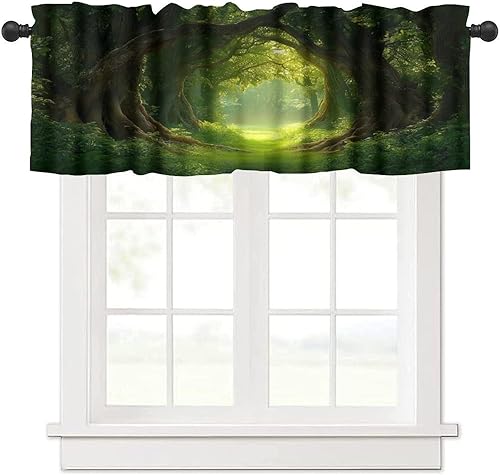 Miniatura 8 de Cortinas de cenefa de bosque gótico, cenefa de cortinas de bosque misterioso con niebla para cocina, dormitorio, sala de estar, 54 x 18 pulgadas
