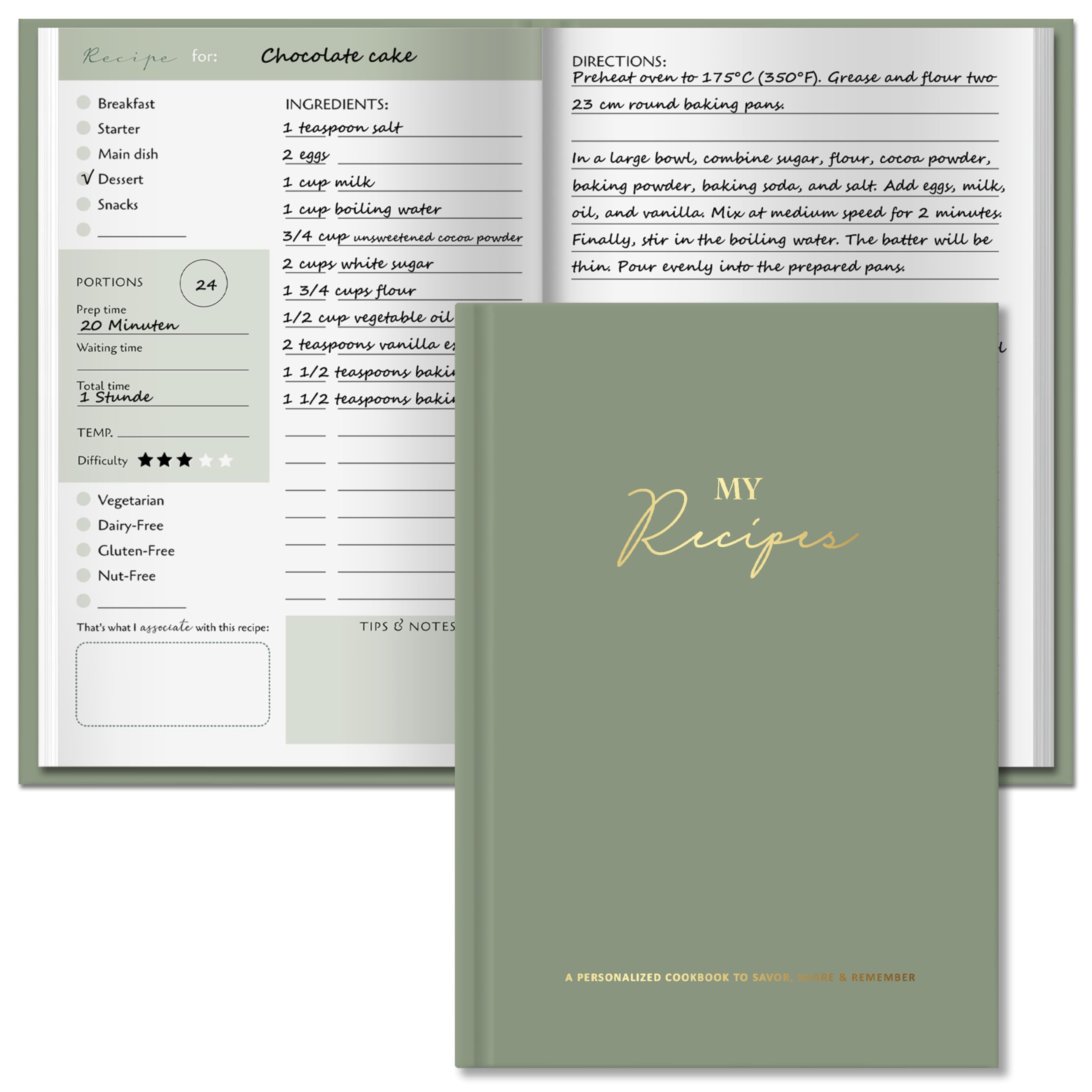 BIROYAL Blank Recipe Book for Own Recipes - Personalised Recipe Journal for 100 Recipes - A5 Recipe Journal to Write Your Own Recipe Book - 224 Pages Empty Cookbook for Family & Cooking Lover