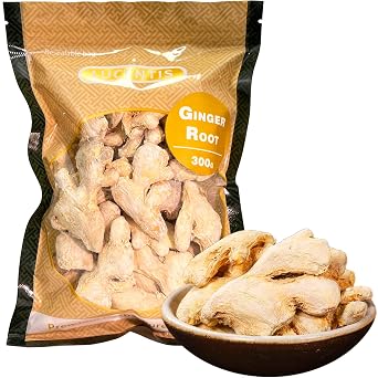 300g/10.58oz Premium Ginger Root No Sugar Added.Featured Dried Ginger Root Slices,Cut and Sifted 100% Natural & No Additives,