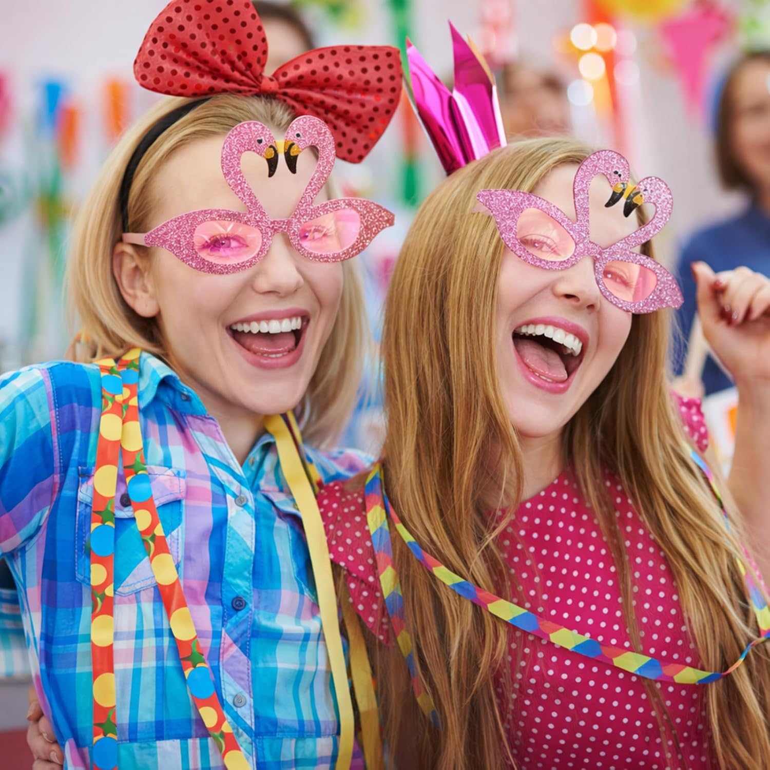 Weewooday Flamingo Party Sunglasses Flamingo Costume Novelty Glittered Glasses for Adults Halloween Party Decor Photo Props