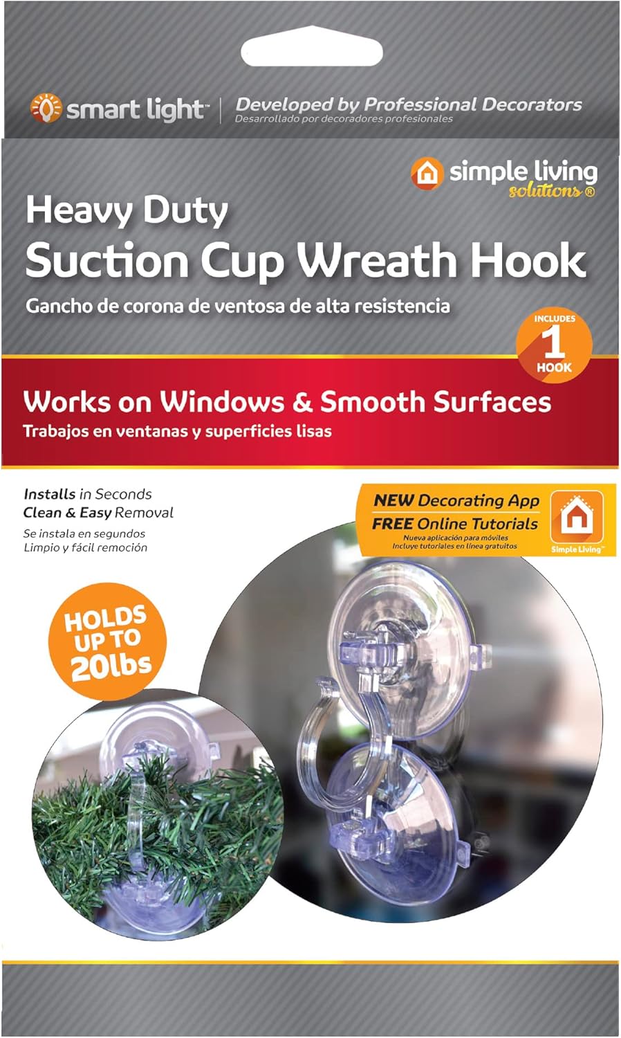 Simple Living Solutions Heavy Duty Suction Cup Wreath Hook Value Pack (3 Hooks)