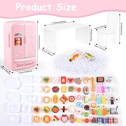 Miniatura 4 de 95 piezas de casa de muñecas, nevera, mini mesa de nevera, juguete de coche con juego de alimentos, muebles de cocina, miniaturas, fiesta, frutas,