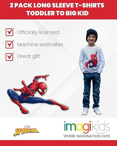 Miniatura 2 de Marvel Spider-Man - Paquete de 2 camisetas de manga larga para niños pequeños a niños grandes (2T - 10-12)