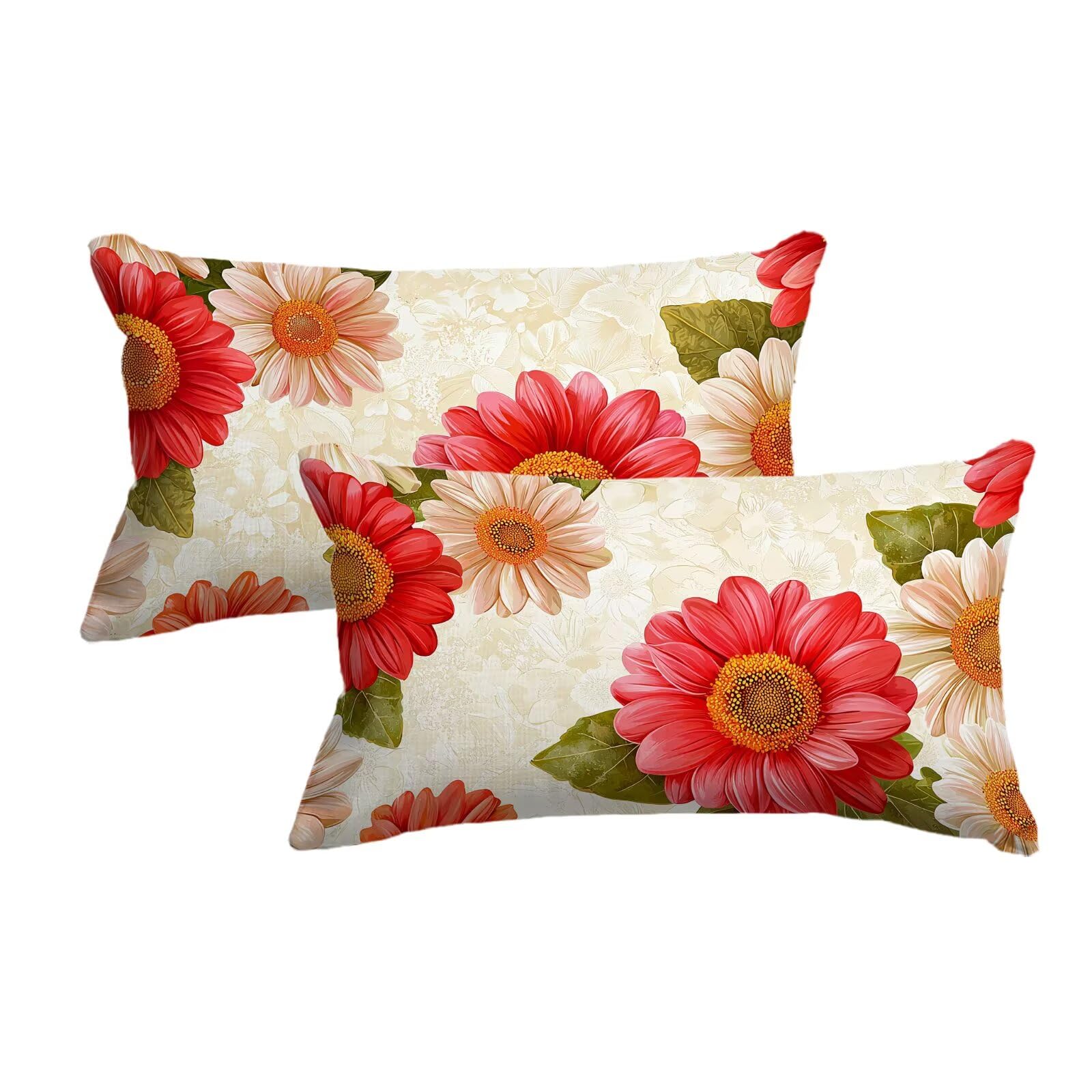 Housse coussin fleur blanc 40x80 cm lot de 2 taies d'oreiller motif floral impression recto verso