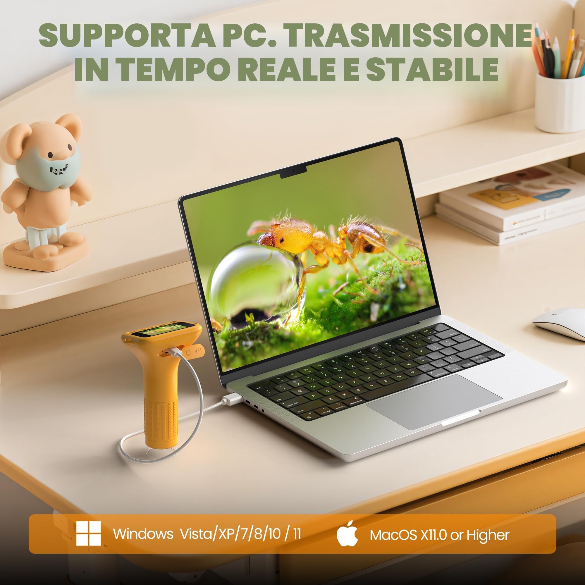 Microscopio Bambini Digitale Portatile 1000X: USB Microscope Tascabile Schermo IPS da 2,0" - Mini Microscopioper Esterno dai 3 ai 12 anni Regalo Educativo