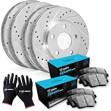 R1 Concepts Front and Rear Brake Kit Fits 2013-2015 Jaguar XF| Ceramic Pads, Drilled Slotted Rotors| Sensor Wire| 14.0" Front & 12.8" Rear