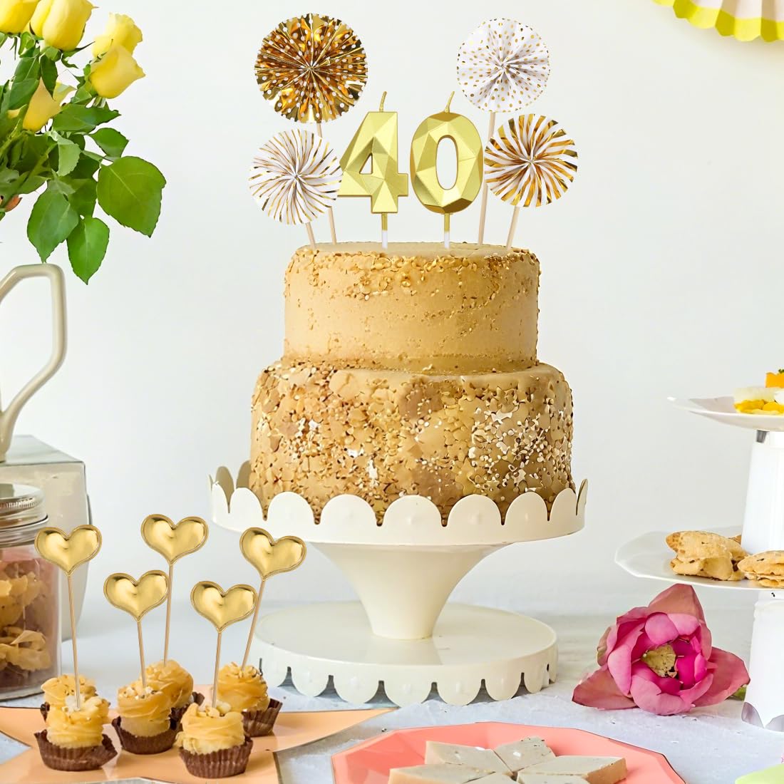 2 Candele A Numero Retrò Per Torta Di Compleanno – Numero 40, Colorate, In Cera, 8,3x4,4x0,95 Cm, Per Feste E Anniversari