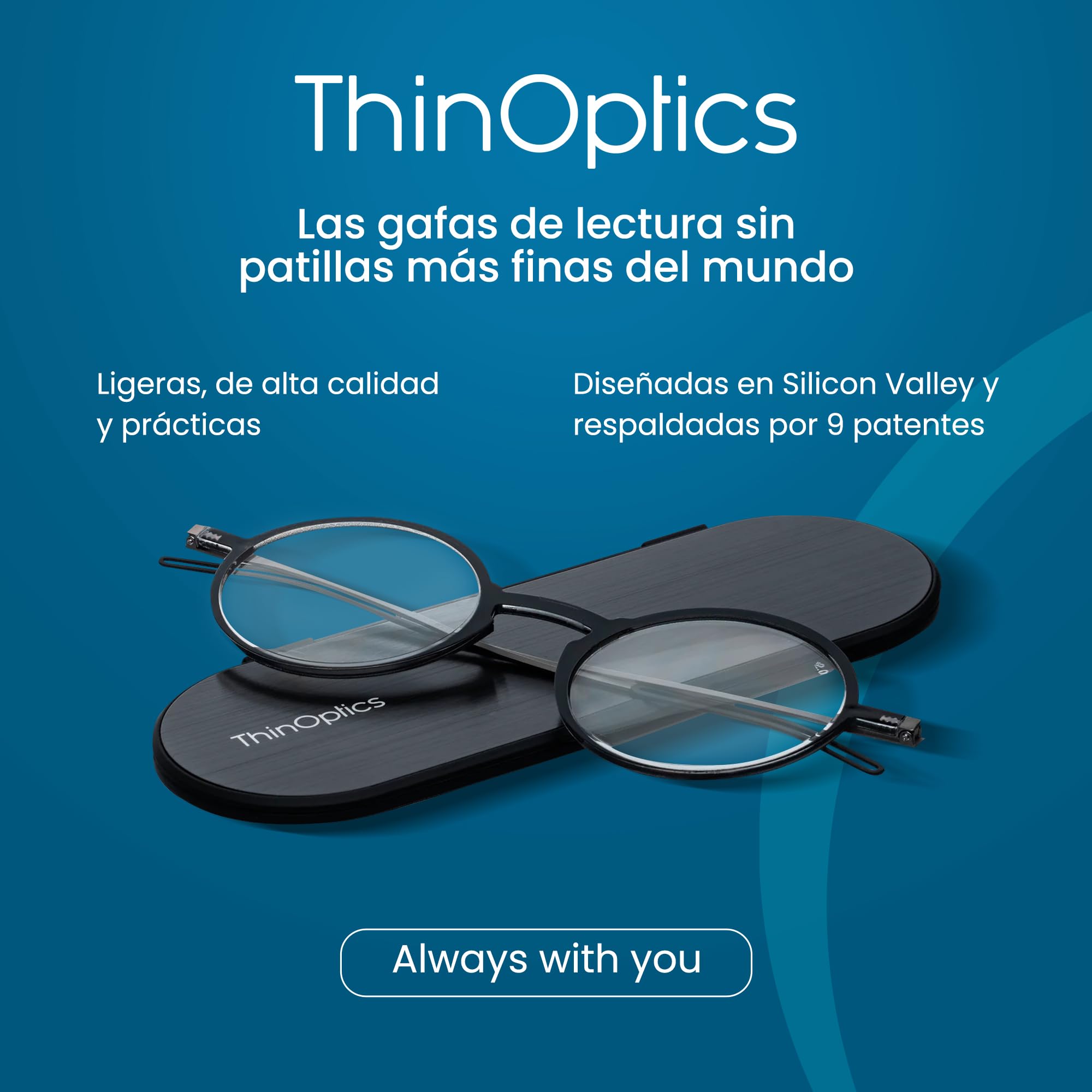 ThinOptics Manhattan Gafas de lectura redondas, unisex, para hombre y mujer, ultradelgadas, compactas y ligeras, con funda magnética Milano | Gafas de lectura plegables y compactas para hombre y mujer, siempre a mano, tecnología Flex-Fit, para llevar en e