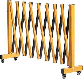 11FT Industrial Expandable Barricade Folding Security Gate with Wheels,Retractable Driveway Gate with Aluminum Fence(Yellow,