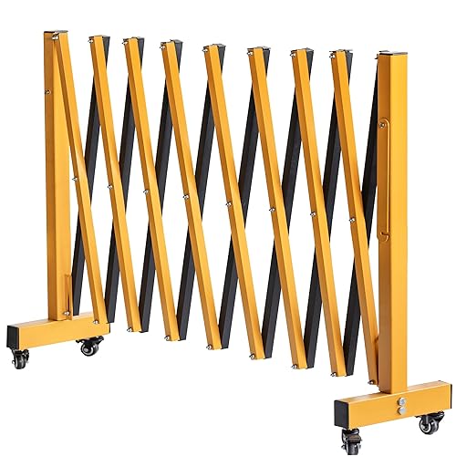 11FT Industrial Expandable Barricade Folding Security Gate with Wheels,Retractable Driveway