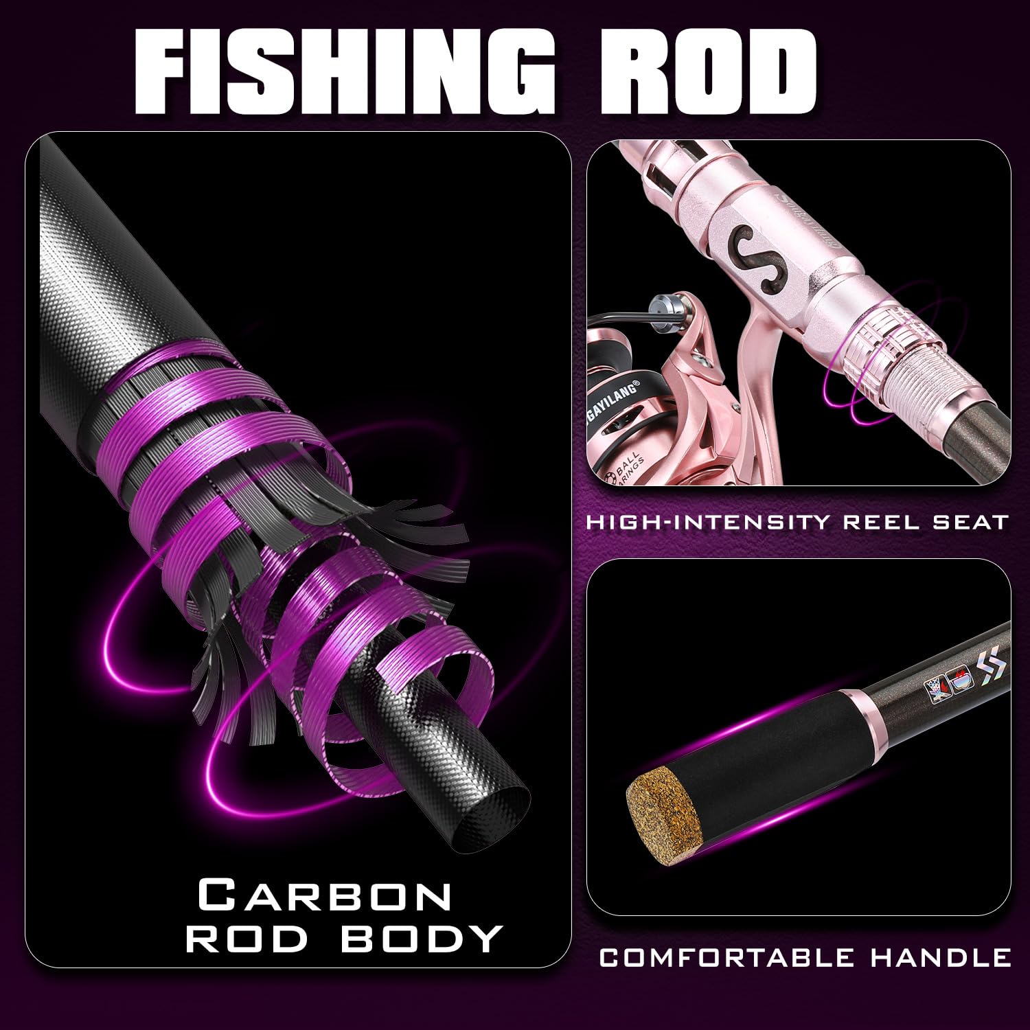 Sougayilang Canna da pesca e mulinello, canna telescopica ad alto tenore di carbonio, mulinello leggero da spinning con lenza da pesca portatile, kit da viaggio adatto per donne