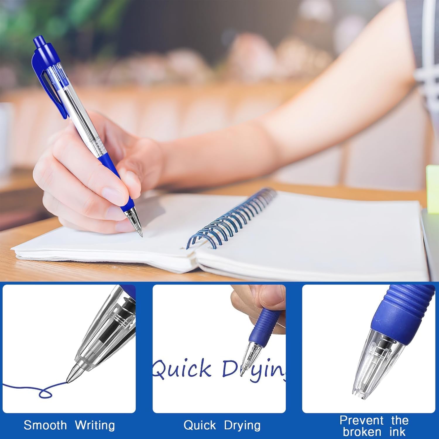 LYCN 200 penne a sfera, retrattili, biro, 1,0 mm, penne a sfera con inchiostro gel, scrittura fluida, per scuola, ufficio, forniture aziendali (100 nere e 100 blu)