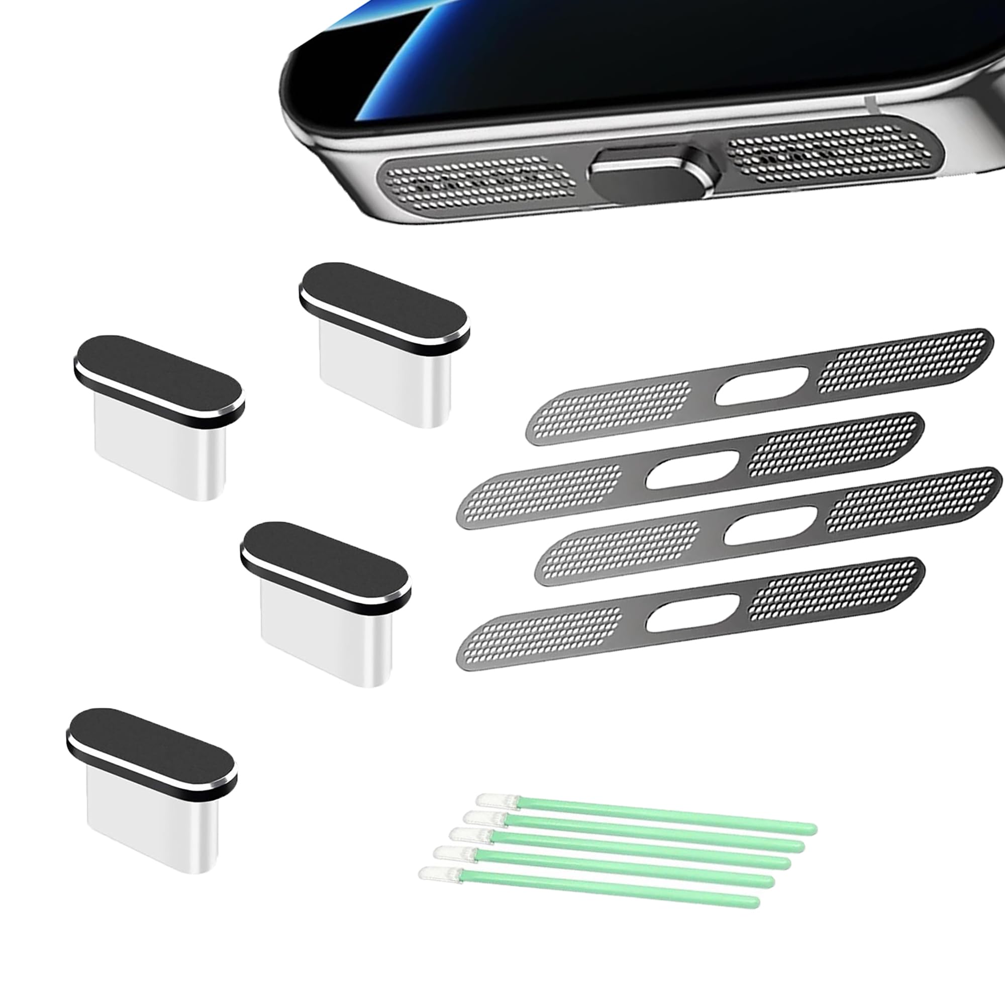 Tapones antipolvo USB C Gobelieve de alta precisión con cubiertas de altavoz para iPhone 6