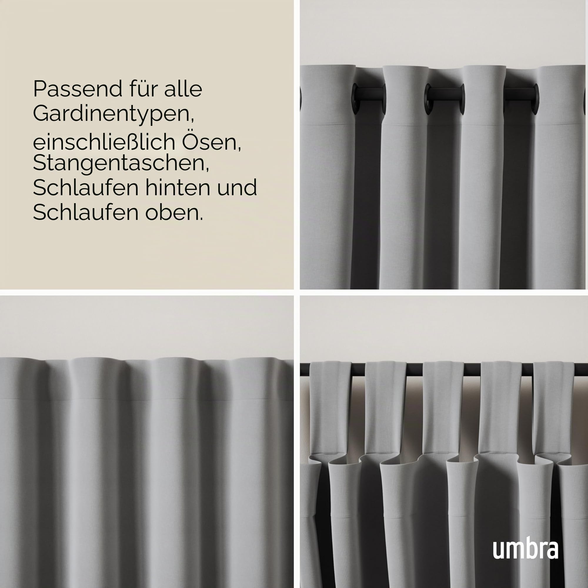 Umbra Twilight Doppel Gardinenstange, Ausziehbar, 76-213cm, D19mm, Schwarz | Stahl, Wickeldesign für lückenlose Abdunkelung, einfache Installation mit Zubehör, bis 10 kg Tragkraft