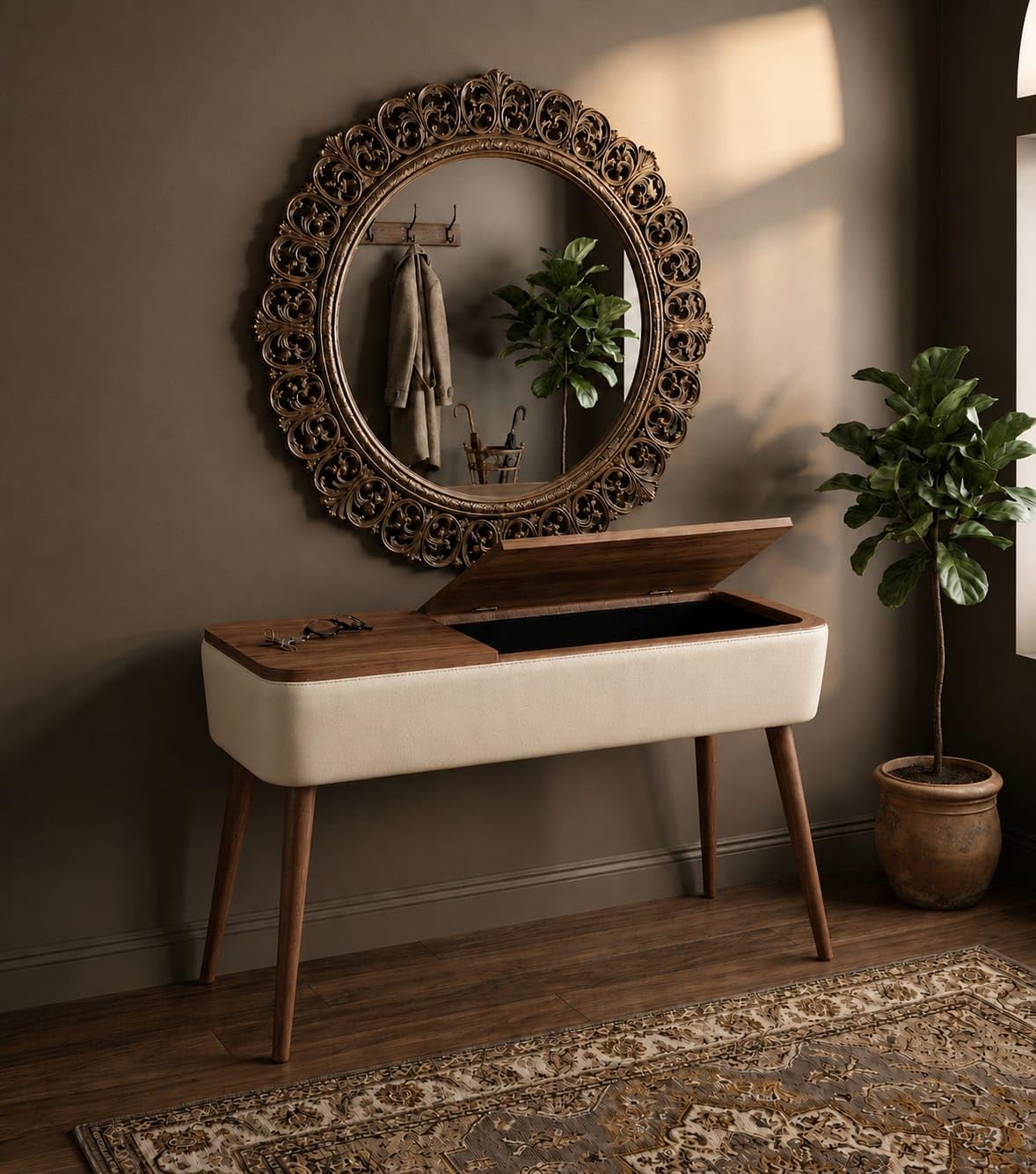 AESTHETIC DECOR Console Table with Hidden Storage Farm House Console Table in Solid Mango Wood for livingroom, Hall, enterway, Wall Side Table-image-17