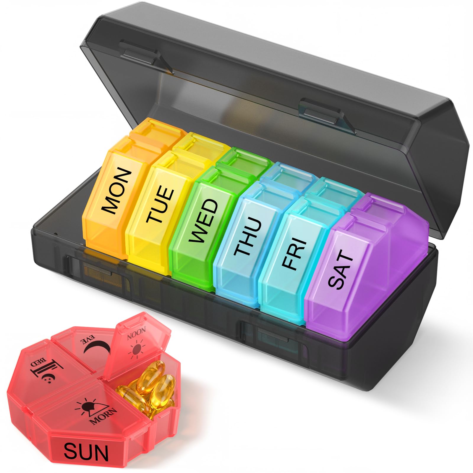 Yaklim Weekly Pill Organizer 4 Times a Day, Large Pill Box 7 Day Daily Pill Case with 28 Extra Large Compartments Portable Travel Pill Container Big Medicine Organizer for Supplement Vitamin