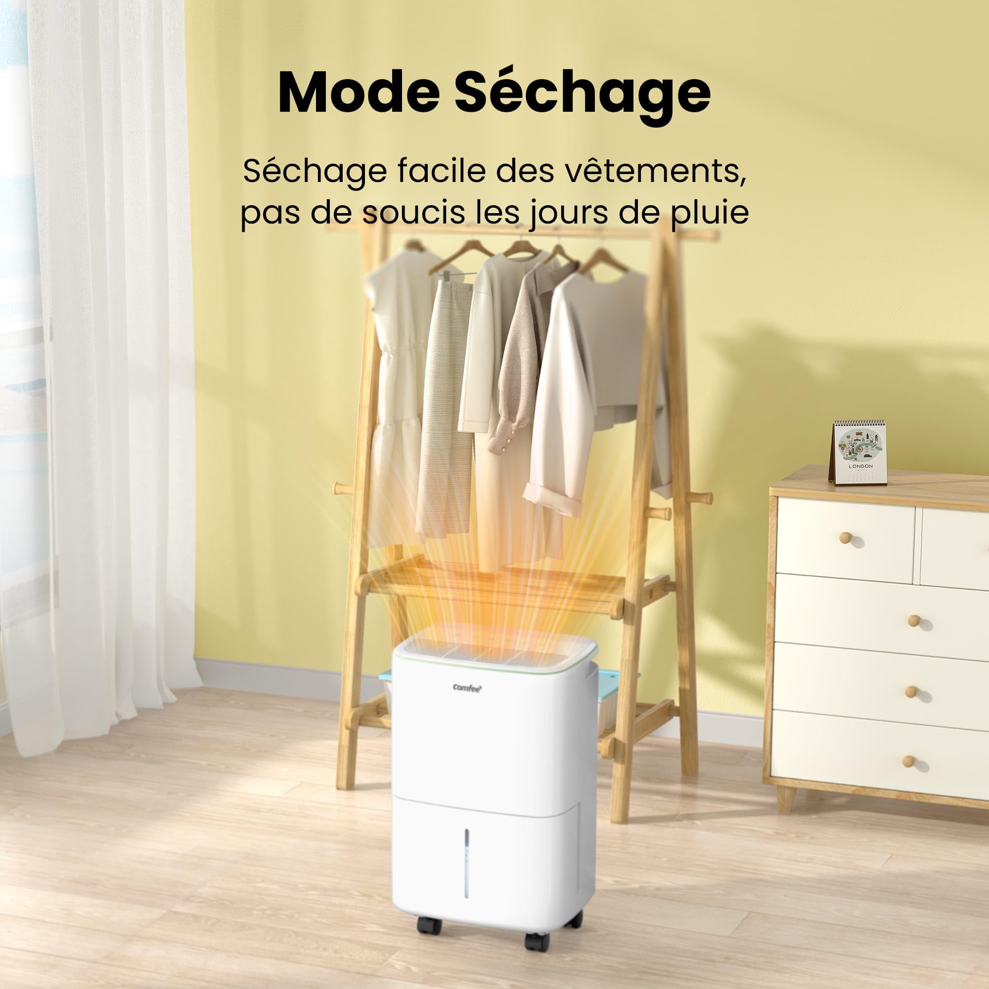 COMFEE' Déshumidificateur Compact, Absorbe jusqu'à 12L/jour, Mode silencieux, sécurité enfant, Minuterie 24H, Réservoir 2,5L, pour pièce de 20-35㎡, Aqua Dry 12