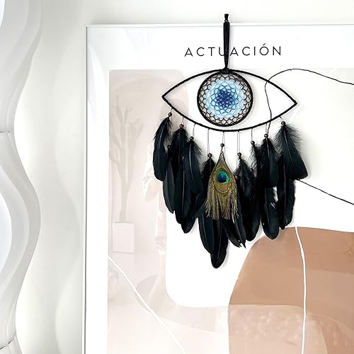 Miniatura 7 de Atrapasueños de mal de ojo, atrapasueños negros para dormitorio, perfecto adorno colgante hecho a mano para decoración de pared, excelente regalo de