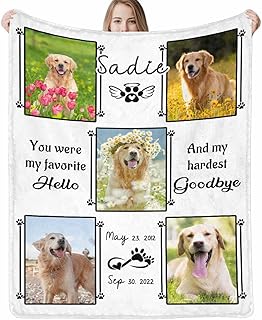 Artsadd Custom Throw Blanket with Dog Cat Pet Pictures & Name, DogÂ MemorialÂ BlanketÂ Personalized Memory Gift for Family and Friends Customized Bed Throw Blanket Sympathy Remembrance Made in USA